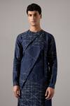 Son Of A Noble Snob_Blue Linen Austin Network Print Kurta And Pant Set _Online_at_Aza_Fashions