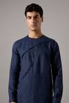 Son Of A Noble Snob_Blue Linen Brian Kurta And Pant Set _Online_at_Aza_Fashions