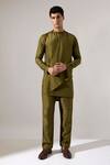 Buy_Son Of A Noble Snob_Olive Green Silk Caivs Raw Kurta Set _at_Aza_Fashions