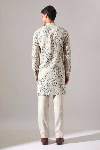 Shop_Son Of A Noble Snob_Green Linen Asa Dapple Kurta Set _at_Aza_Fashions