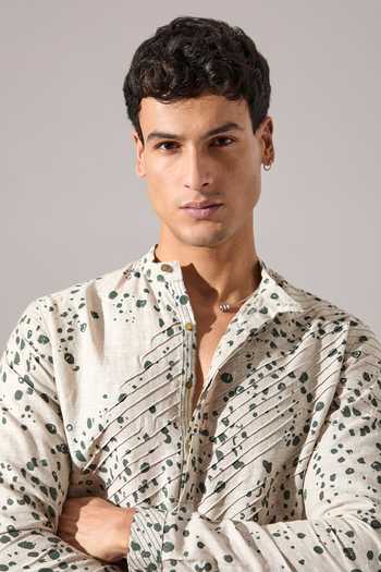 Son Of A Noble Snob_Green Linen Asa Dapple Kurta Set _Online