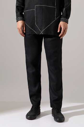Buy_Son Of A Noble Snob_Black Linen Daniel Riplee Printed Kurta Set _Online_at_Aza_Fashions