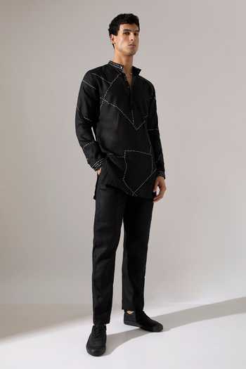 Buy_Son Of A Noble Snob_Black Linen Daniel Riplee Printed Kurta Set _at_Aza_Fashions