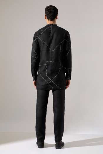 Shop_Son Of A Noble Snob_Black Linen Daniel Riplee Printed Kurta Set _at_Aza_Fashions