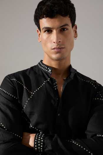 Buy_Son Of A Noble Snob_Black Linen Daniel Riplee Printed Kurta Set 
