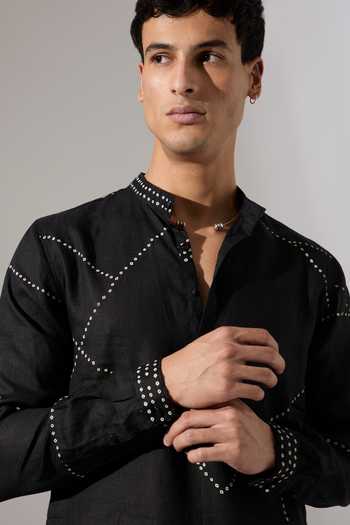 Shop_Son Of A Noble Snob_Black Linen Daniel Riplee Printed Kurta Set 