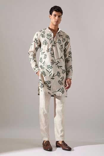 Buy_Son Of A Noble Snob_Ivory Linen Abel Paradise Printed Kurta Set _at_Aza_Fashions