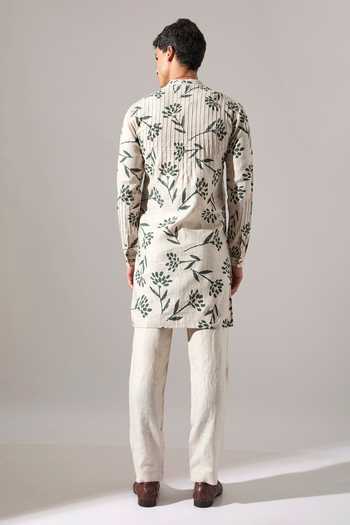 Shop_Son Of A Noble Snob_Ivory Linen Abel Paradise Printed Kurta Set _at_Aza_Fashions