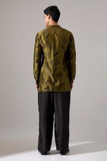 Shop_Son Of A Noble Snob_Green Chanderi James Estate Printed Kurta Set _at_Aza_Fashions