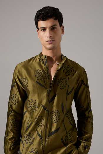 Shop_Son Of A Noble Snob_Green Chanderi James Estate Printed Kurta Set 