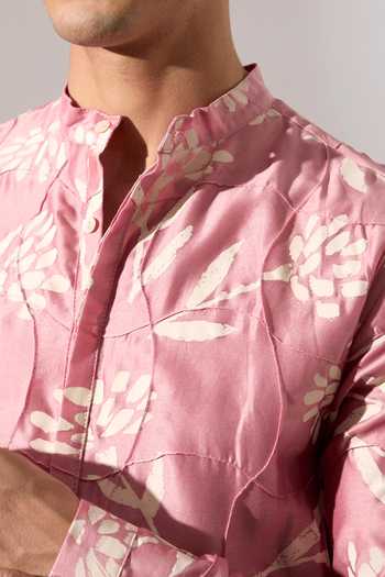 Son Of A Noble Snob_Pink Chanderi Quentin Paradise Printed Kurta Set _Online_at_Aza_Fashions