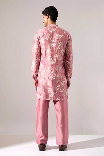 Shop_Son Of A Noble Snob_Pink Chanderi Quentin Paradise Printed Kurta Set _at_Aza_Fashions