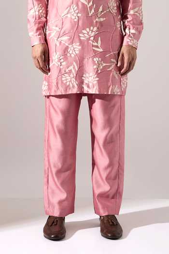 Son Of A Noble Snob_Pink Chanderi Quentin Paradise Printed Kurta Set _at_Aza_Fashions