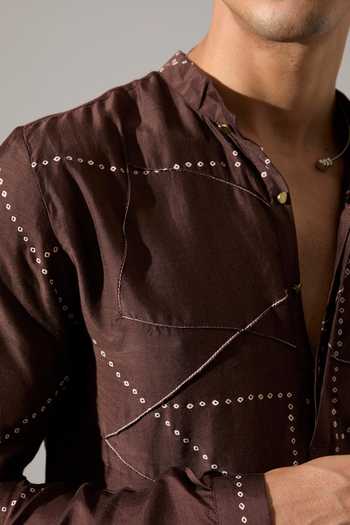 Son Of A Noble Snob_Brown Modal Abelard Riplee Printed Kurta Set _Online_at_Aza_Fashions