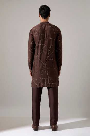 Shop_Son Of A Noble Snob_Brown Modal Abelard Riplee Printed Kurta Set _at_Aza_Fashions