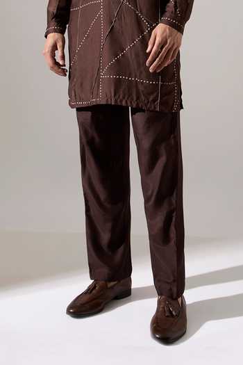 Buy_Son Of A Noble Snob_Brown Modal Abelard Riplee Printed Kurta Set _Online_at_Aza_Fashions