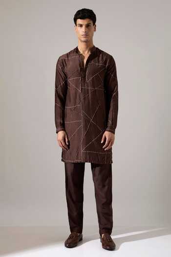 Buy_Son Of A Noble Snob_Brown Modal Abelard Riplee Printed Kurta Set 