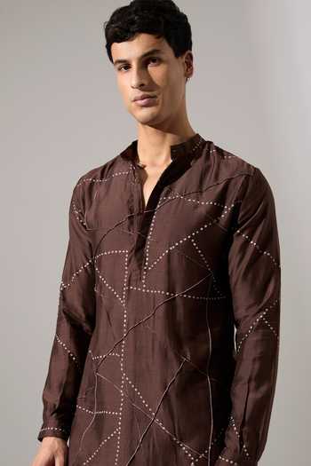 Shop_Son Of A Noble Snob_Brown Modal Abelard Riplee Printed Kurta Set 