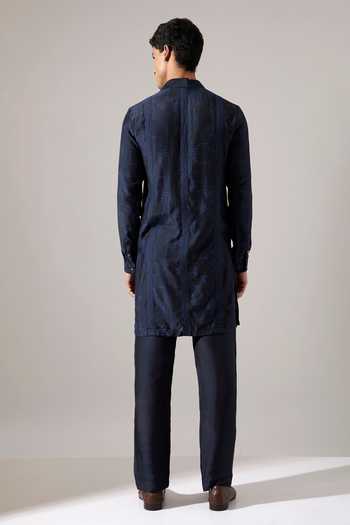Shop_Son Of A Noble Snob_Blue Modal Bryce Dash Printed Kurta Set _at_Aza_Fashions