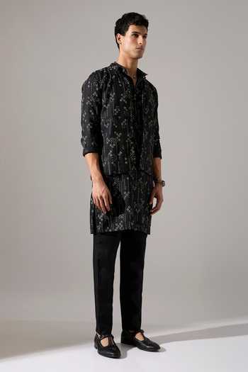 Son Of A Noble Snob_Black Linen Cameron Plus Minus Bundi Set _Online_at_Aza_Fashions