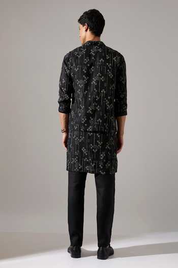 Shop_Son Of A Noble Snob_Black Linen Cameron Plus Minus Bundi Set _at_Aza_Fashions