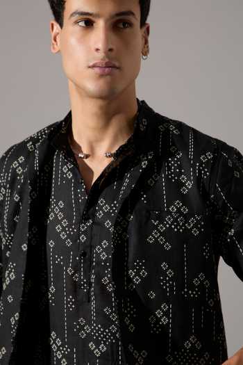 Shop_Son Of A Noble Snob_Black Linen Cameron Plus Minus Bundi Set _Online_at_Aza_Fashions