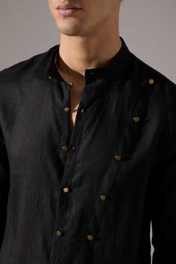 Buy_Son Of A Noble Snob_Black Linen Jack Kurta And Pant Set _Online_at_Aza_Fashions