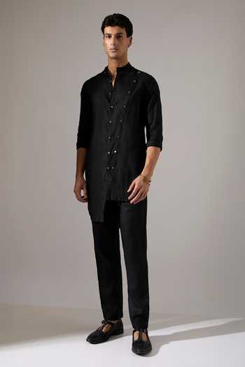 Buy_Son Of A Noble Snob_Black Linen Jack Kurta And Pant Set _at_Aza_Fashions