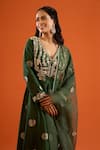 Shyam Narayan Prasad_Green Embroidery, Zari V-neck Anarkali Set _at_Aza_Fashions