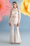 Buy_Parul And Preyanka_Ivory Silk Organza, Satin Fabric Flowers Olivia Shirt And Embroidered Bolero Set _at_Aza_Fashions