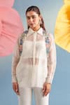 Buy_Parul And Preyanka_Ivory Silk Organza, Satin Fabric Flowers Olivia Shirt And Embroidered Bolero Set _Online_at_Aza_Fashions