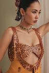 Shop_Payal & Zinal_Yellow Twill Sequins, Beads Sweetheart Frezzy Bustier Set With Jacket And Pant _at_Aza_Fashions