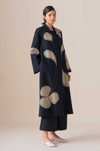 Buy_Ampm_Black Silk Mazira Long Jacket And Palazzo Set _Online_at_Aza_Fashions