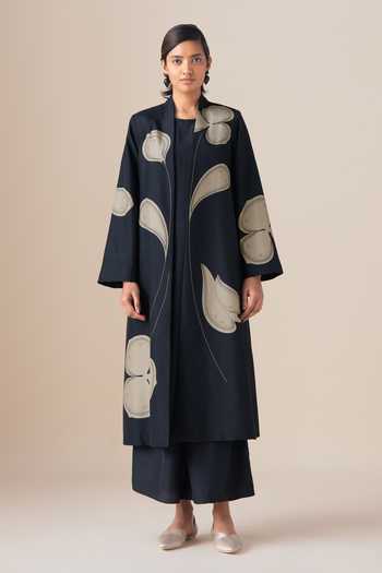 Buy_Ampm_Black Silk Mazira Long Jacket And Palazzo Set _at_Aza_Fashions