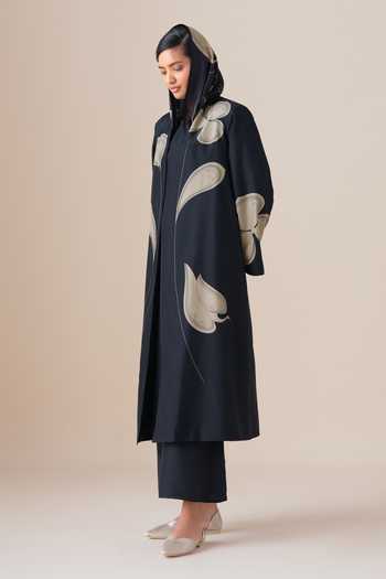Ampm_Black Silk Mazira Long Jacket And Palazzo Set _at_Aza_Fashions