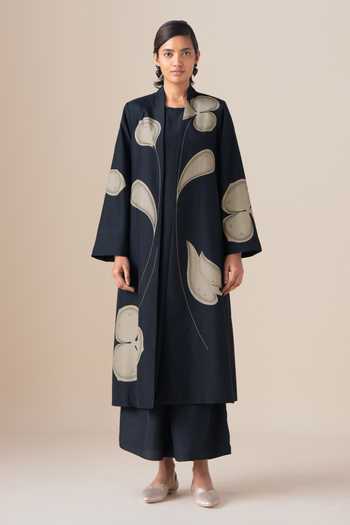 Ampm_Black Silk Mazira Long Jacket And Palazzo Set _Online