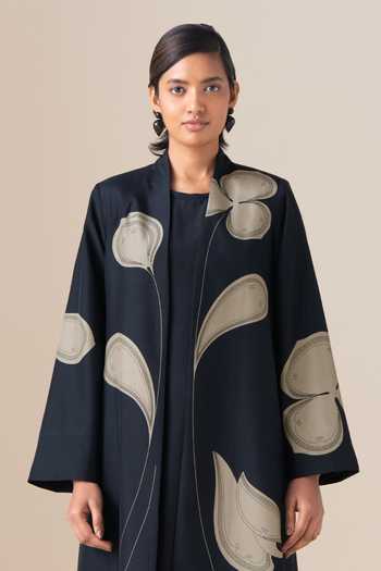 Buy_Ampm_Black Silk Mazira Long Jacket And Palazzo Set _Online