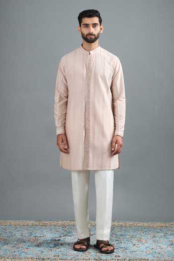 Gargee Designers_Beige Silk Embroidery Surya Jacket Kurta Set _at_Aza_Fashions