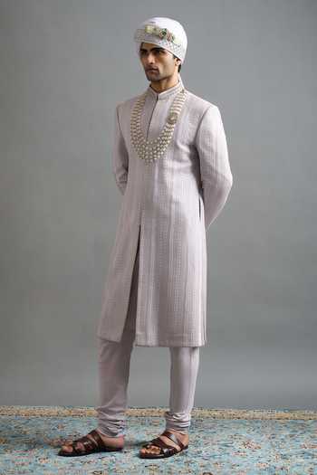 Gargee Designers_Purple Chanderi Embroidery, Sequins Kiaan Textured Sherwani Set _Online_at_Aza_Fashions