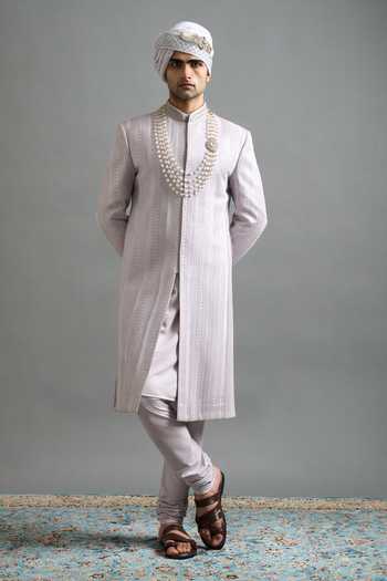 Shop_Gargee Designers_Purple Chanderi Embroidery, Sequins Kiaan Textured Sherwani Set _Online_at_Aza_Fashions