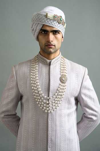 Gargee Designers_Purple Chanderi Embroidery, Sequins Kiaan Textured Sherwani Set _at_Aza_Fashions