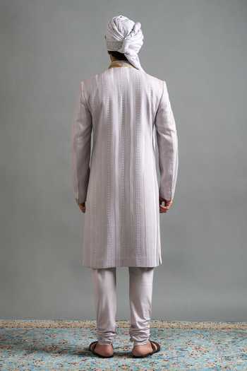 Shop_Gargee Designers_Purple Chanderi Embroidery, Sequins Kiaan Textured Sherwani Set _at_Aza_Fashions