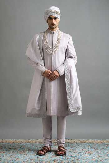 Buy_Gargee Designers_Purple Chanderi Embroidery, Sequins Kiaan Textured Sherwani Set _at_Aza_Fashions