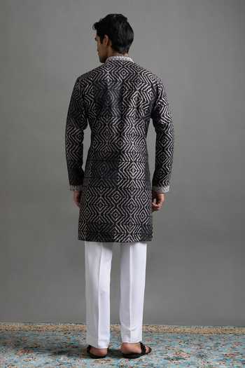 Shop_Gargee Designers_Black Chanderi Embroidery Veer Kurta Set _at_Aza_Fashions