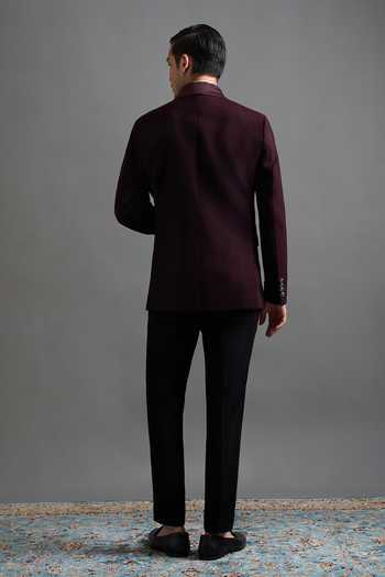 Shop_Gargee Designers_Wine Polyester Embroidery Amrit Tuxedo Set _at_Aza_Fashions