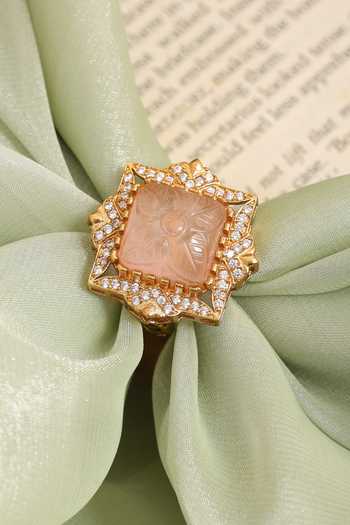 Shop_Ruby Raang_Gold Plated Stones Kundan Embellished Ring _at_Aza_Fashions