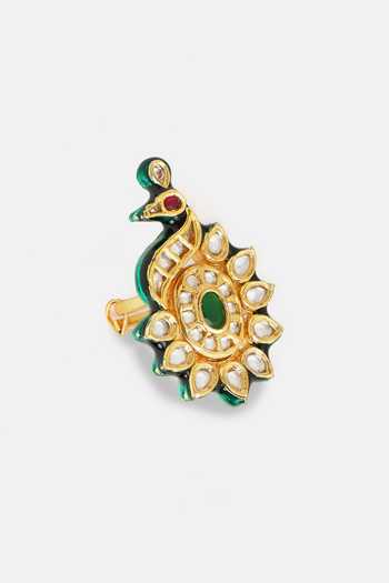 Shop_Ruby Raang_Gold Plated Stones Handmade Kundan Brass Ring _Online_at_Aza_Fashions