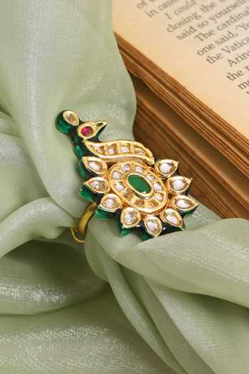 Shop_Ruby Raang_Gold Plated Stones Handmade Kundan Brass Ring _at_Aza_Fashions