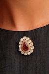 Buy_Ruby Raang_Gold Plated Pearls, Stones, Crystals Brass Kundan Brooch _at_Aza_Fashions