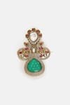 Buy_Ruby Raang_Emerald Green Stones, Crystals, Brass Kundan Brooch _Online_at_Aza_Fashions